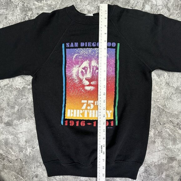 Vintage San Diego Zoo 75th Anniversary Sweater 90s Youth Large 14/16  Black - Picture 5 of 6